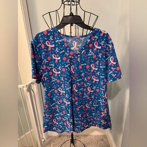 Divine Stretch JDM Breast Cancer Awareness Ribbon Royal Blue 2X 2XL scrub top